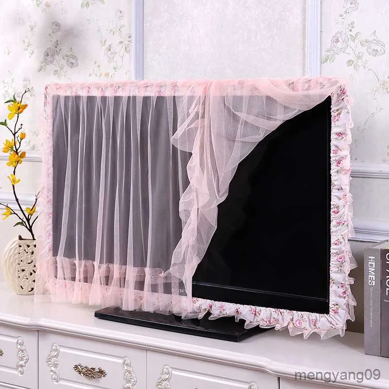 Dammtäckning Dammsäker TV-täckning Pink Purple Flower Garn 32 "36" 40 "46" 50 "55" 60 "65" Inch TV Screen Protecter Wall Mounted TV Cover R230803