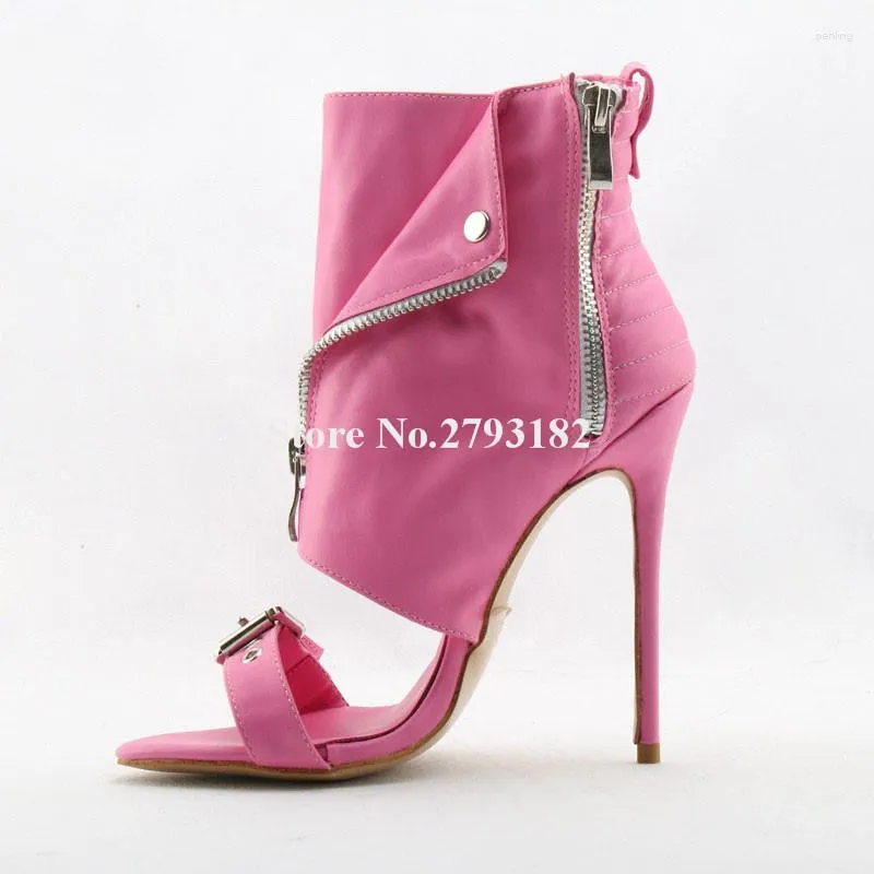 Scarpe eleganti Donna Moda Open Toe Pelle oro rosso rosa Cerniera Sandali gladiatore con tacco sottile Fibbia alta