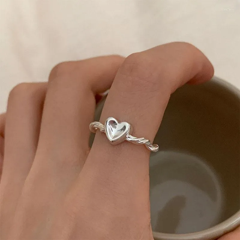 Cluster Rings Minimalist Wave Lines Silver Heart For Women Lovers Fashion Creative Irregular Geometric Finger Ring Party Fine Jewelry