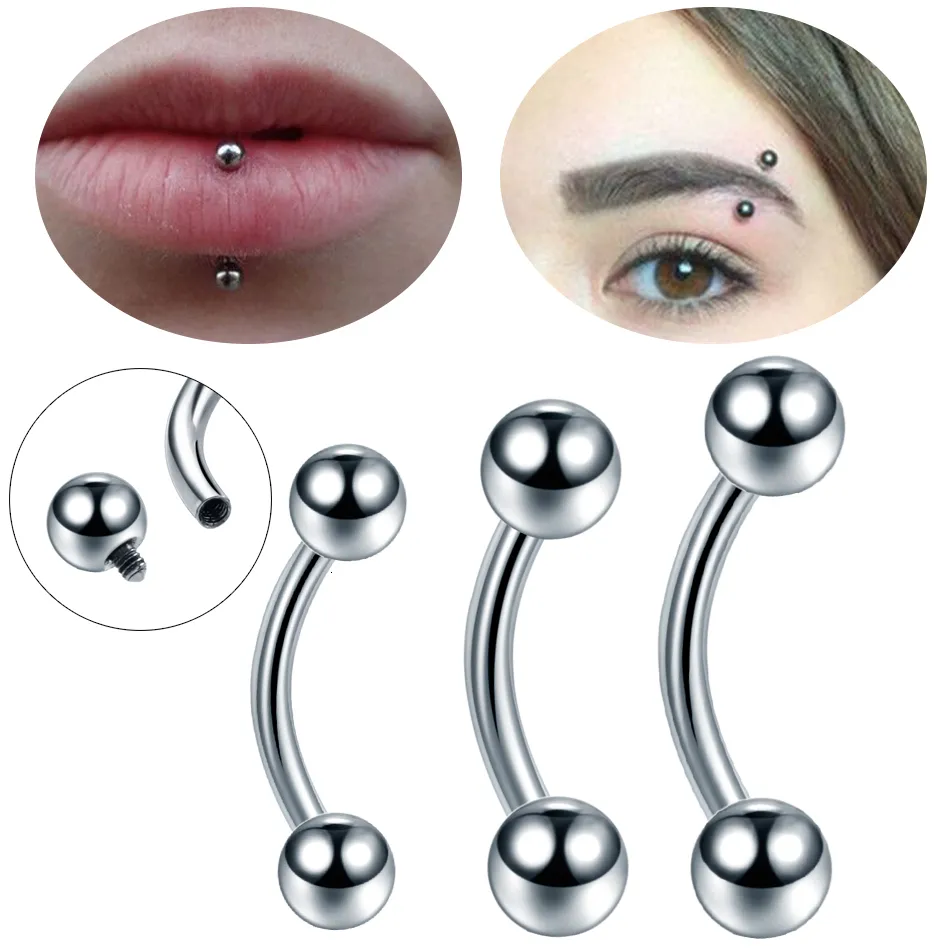 Labret Lip Piercing Jewelry 10pcslot 내부 실 눈썹 바나나 곡선 바바 링 Daith Helix Earring 연골 230802