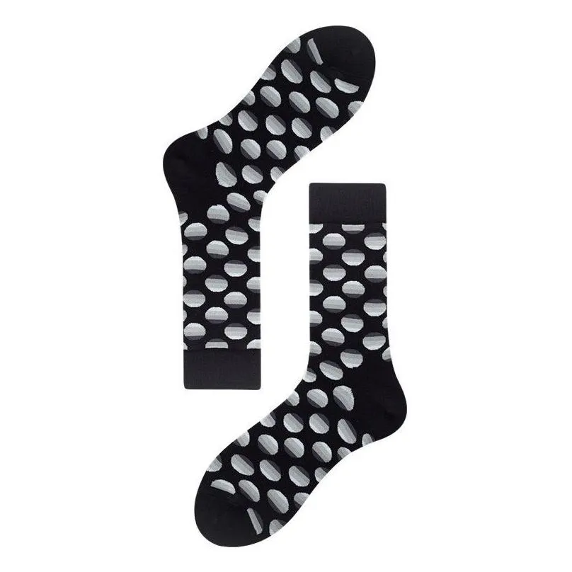 Men'S Socks Harajuku Style Men Black White Plaid Dot Cat Pattern Happy New Hip Hop Combed Cotton Calcetines 2Pcsis1Pairs Drop Delivery Dh6Ty