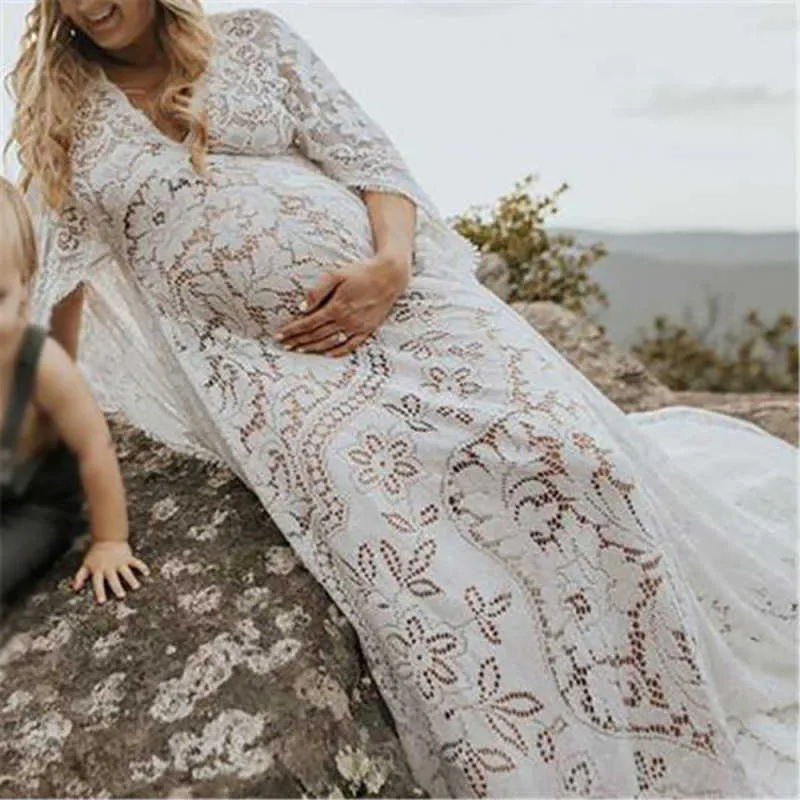 Stretchy Cotton Maternity Dress For Photo Shoot Maxi Maternity Photography  Gown V-neck Long Sleeve Pregnancy Dress - Dresses - AliExpress