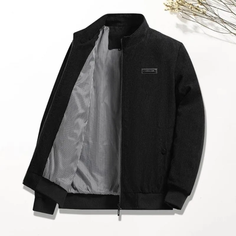 Herrjackor Corduroy Coat Stylish Jacket Stand Collar Long Sleeve Picket Packet för vårens höst med sidofickor Basic
