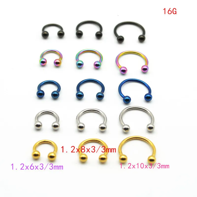 Labret Lip Piercing Jewelry Horseshoe 316L Стальная носовая носовая шпилька кольца корпуса CBR Serging 16G 6 мм 8 мм 10 мм 50pcslot 230802