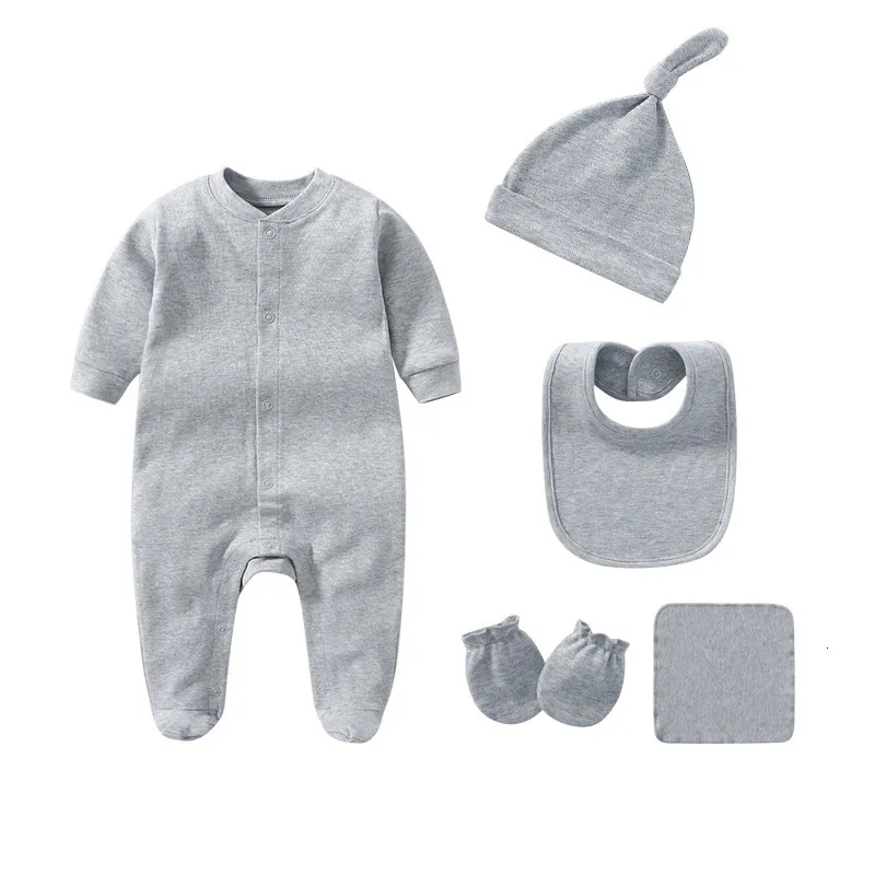 Conjuntos de Ropa 2023 pijamas sólidos 3 5 uds mameluco de algodón nacido Unisex Ropa de bebé niña mono primavera niño Ropa Bebe otoño 230802