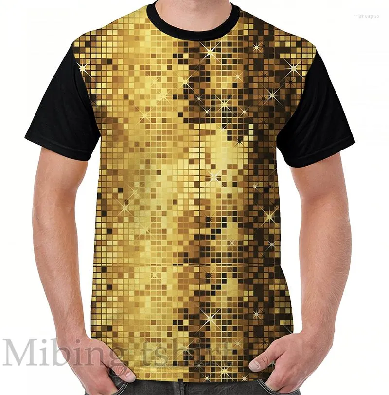 Men's T Shirts Funny Print Men Shirt Women Tops Tee Gold Yellow Tones Retro Glitter Disco-Ball Mirrors Pattern Graphic T-Shirt