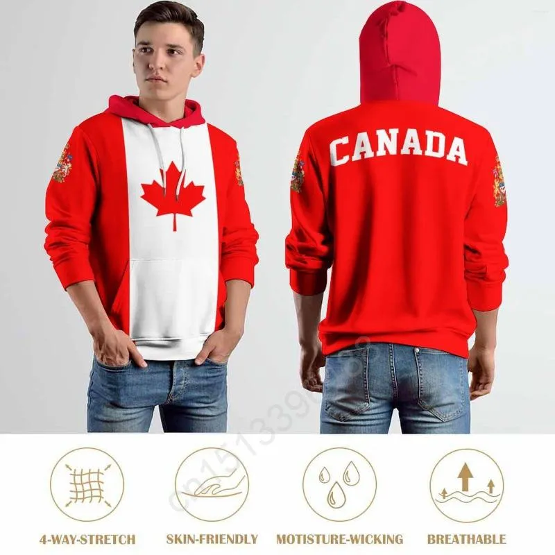 Erkek Hoodies Kanada Ülke Bayrağı 3D Hoodie Polyester Serin Erkekler Kadınlar Harajuku Sweatshirt Unisex Sıradan Pullover Özel Adı