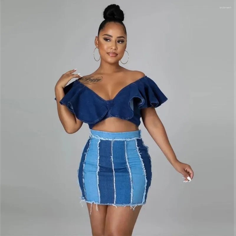 Blue Dual Denim Distressed Stretchy Denim Skirt – Skirted Fancy