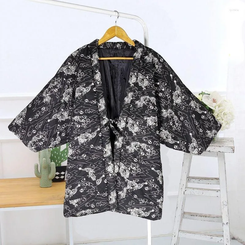 Jaqueta Japonesa Hanten Jaqueta Masculina Inverno Grosso Acolchoado Quente Kimono Cardigan Vestuário para Casa Roupas Tradicionais Estilo Japão Haori Homme