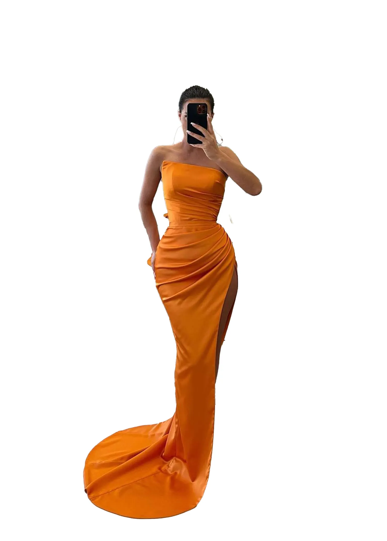 Orange Plus Size Strapless Satin Mermaid Prom Dress Floor-Length with High  Side Split from Dhgate Prom Dresses - price 188.68