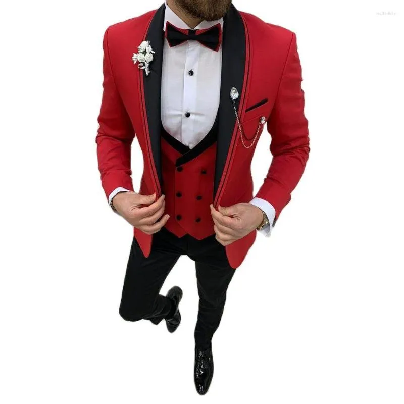 Costumes pour hommes formel 3 pièces hommes pour mariage 2023 sur mesure rouge Blazer affaires bal garçons d'honneur marié hommes smoking Costume Homme