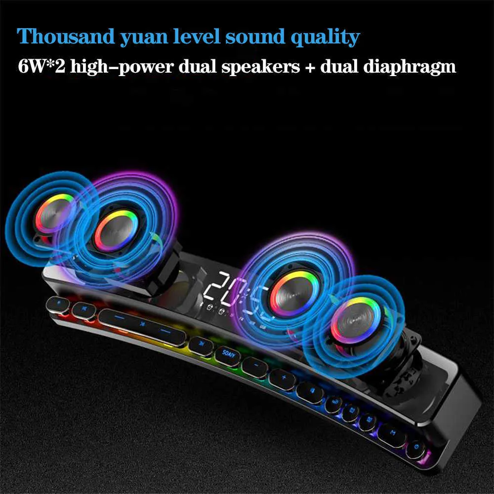 Draagbare luidsprekers Soaiy Wireless Bluetooth -gamingluidspreker Stereo Subwoofer USB AUX PC Computer Sound Bar Game Soundbar