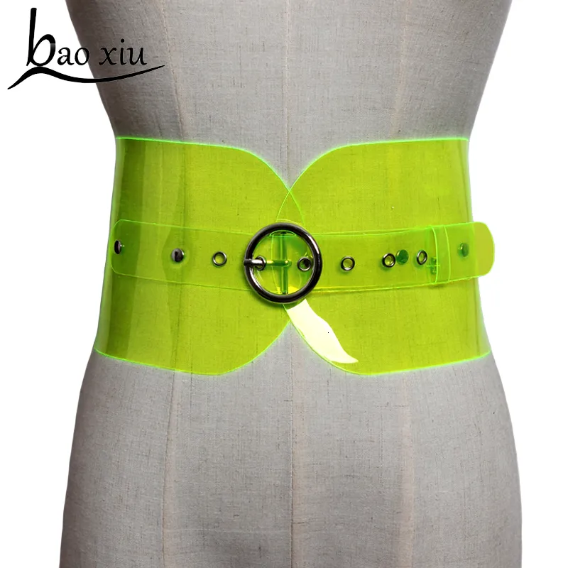 Other Fashion Accessories Silver Big metal Buckle Laser Magic Colourful PVC Fashion All-match Wide long Belt Women Straps Corset accessories 230802