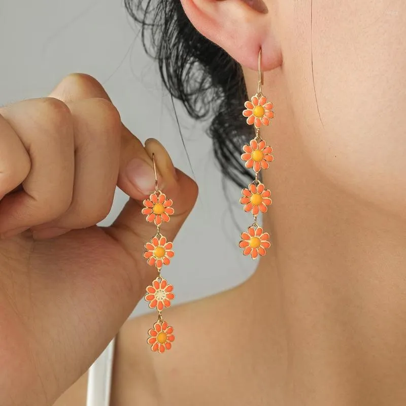 Dangle Earrings 2023 Vintage Colourful Flower Long Korean For Girl Women Small Daisy Tassel Accessories Jewelry GIf