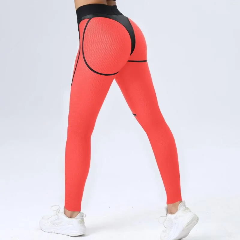 Pantalon actif Fitness Leggings pour femmes maille Transparent Gym Lycra Sexy Sport femme collants 2023 Yoga Orange rose violet