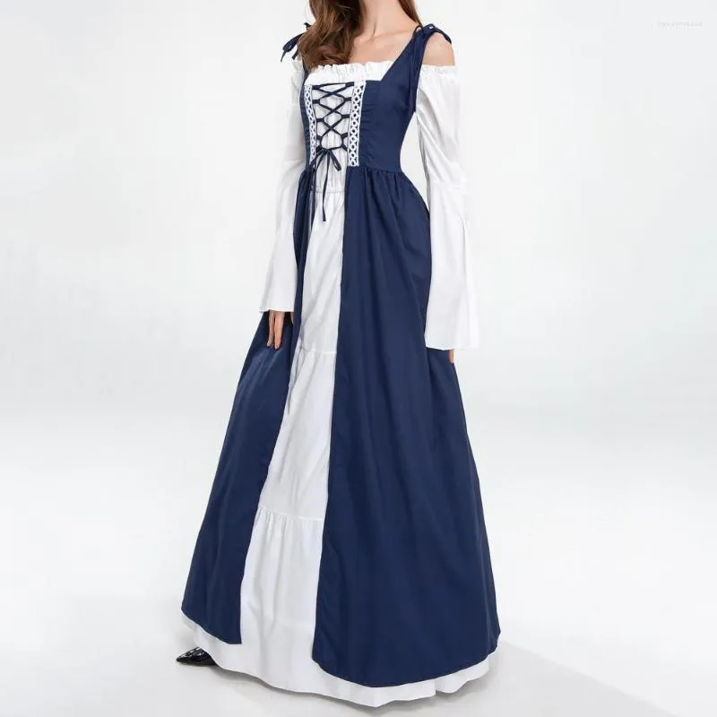 Casual Dresses Halloween Dress Maxi Square Neck Royal Vintage Tight midje cosplay för festkvinna