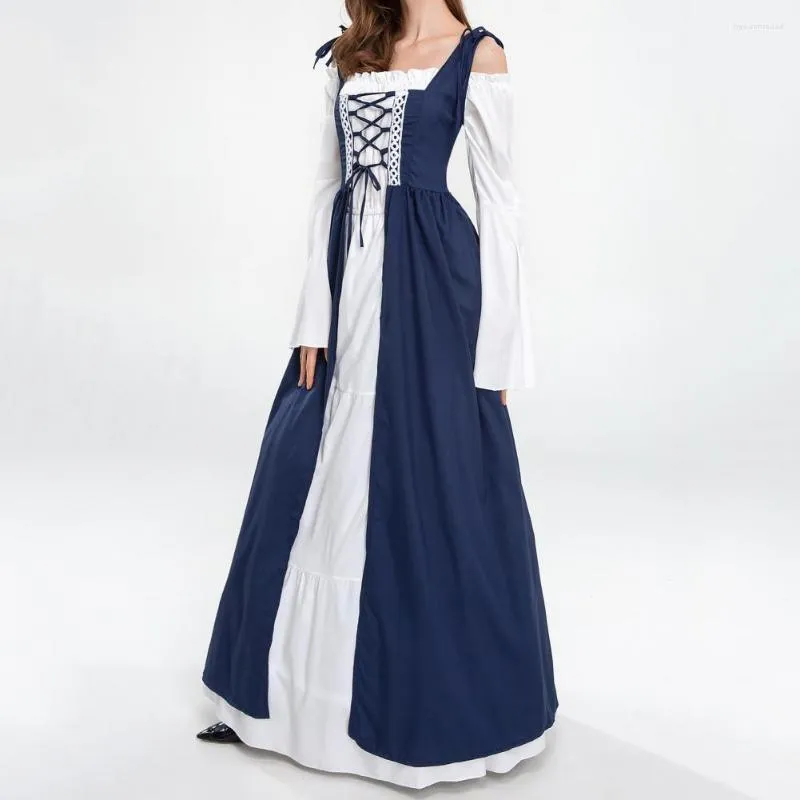 Robes Décontractées Halloween Robe Maxi Col Carré Royal Vintage Taille Serrée Cosplay Pour Fête Féminine