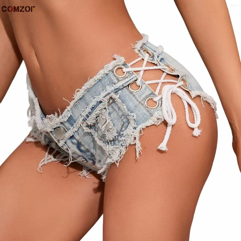 Shorts pour femmes Sexy femmes taille basse Denim Bandage évider Jeans trou boîte de nuit Polo danse Pantalon Corto Mujer