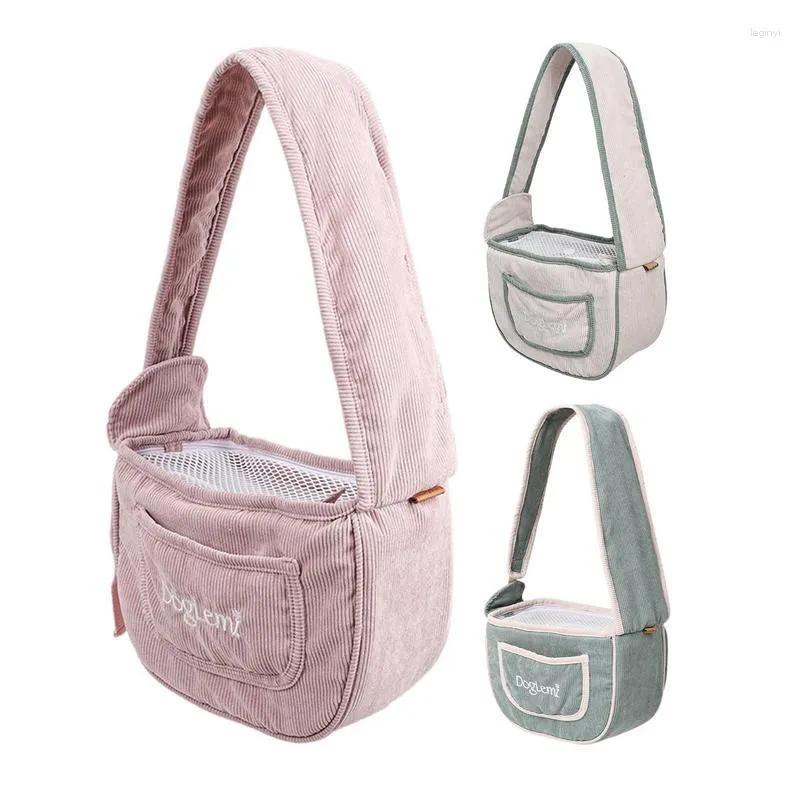 Hundbärare valp Sling Bag Portable Pet Out Crossbody Axel Mesh Breattable Tot Pouch för utomhusresetillbehör