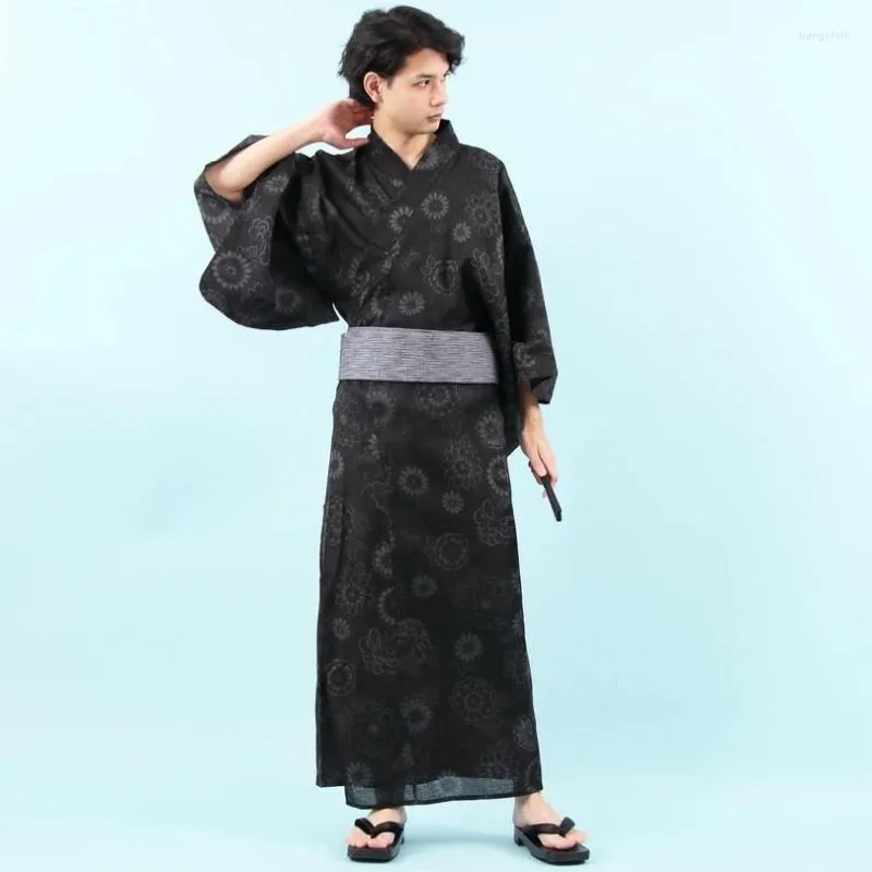 Ethnische Kleidung Japanische traditionelle Männer Kimono Yukata Robe Kleid Druck Baumwolle Vintage Performance Roben Kleid klassische Samurai Cosplay