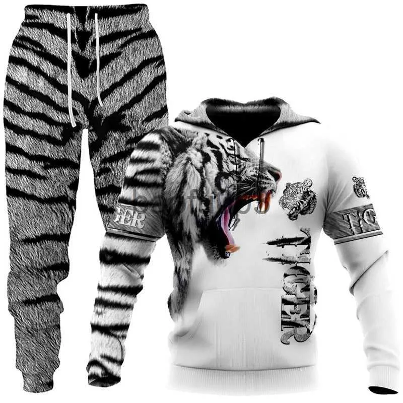 Men's Tracksuits Animal 3D Tiger Printed Men Hoodies Pants Casual Hooded Sweatshirt Sweatpants Tracksuits 2pc Set Autumm And Winter Sport Suit J230803