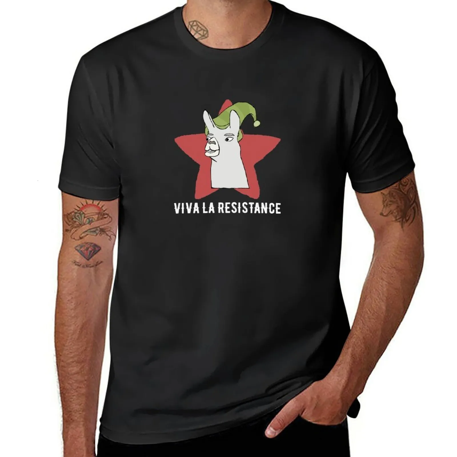 Herrtankstoppar lama med hattar viva la resistance tshirt grafik t skjortor hippie kläder plus size skjorta män 230802