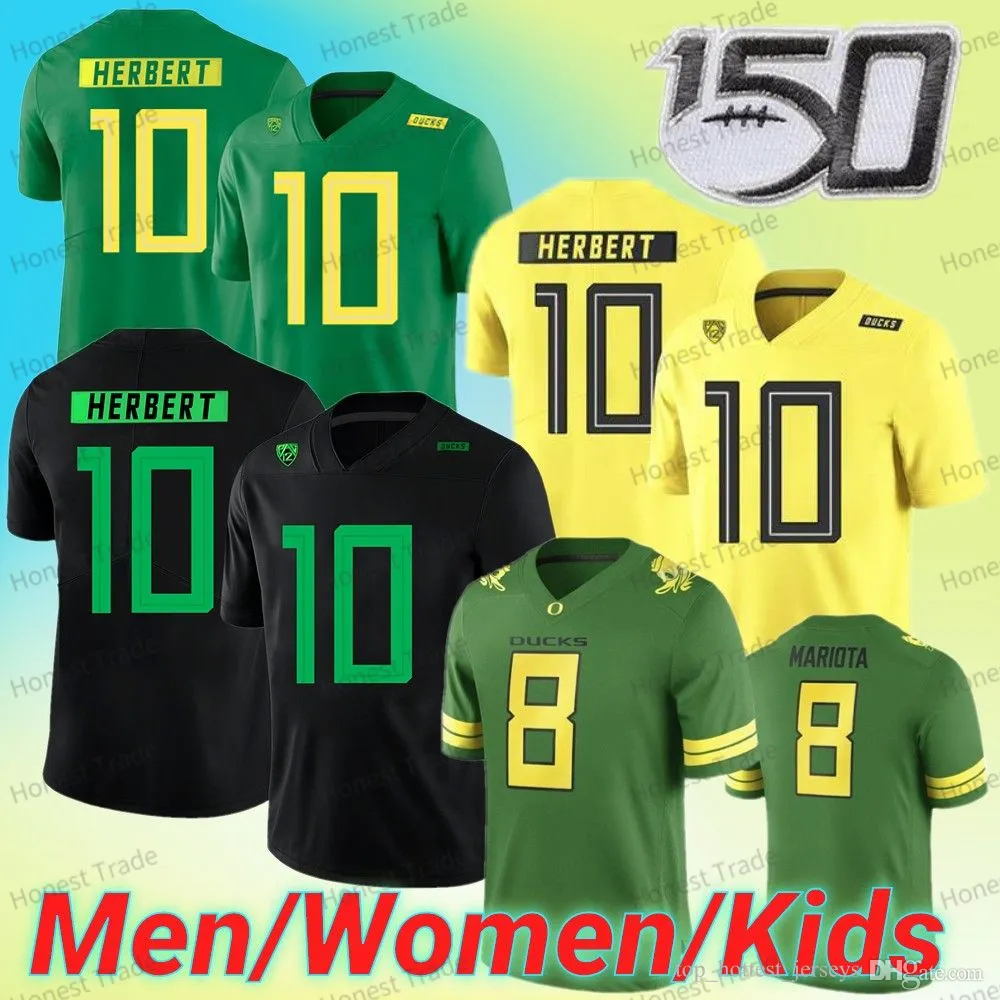 Custom Oregon College Football Jersey 10 Justin Herbert CJ Verdell Spencer Webb Dillon Mitchell 3 Johnny Johnson III Green White Yellow Men Women Kids Jerseys 150th