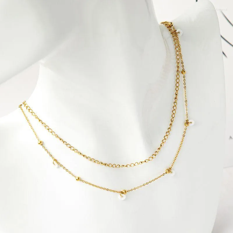 Chains Stainless Steel Necklaces Trendy Jewelry Gold Color Beaded Layers Link Collars Women Accessories Party