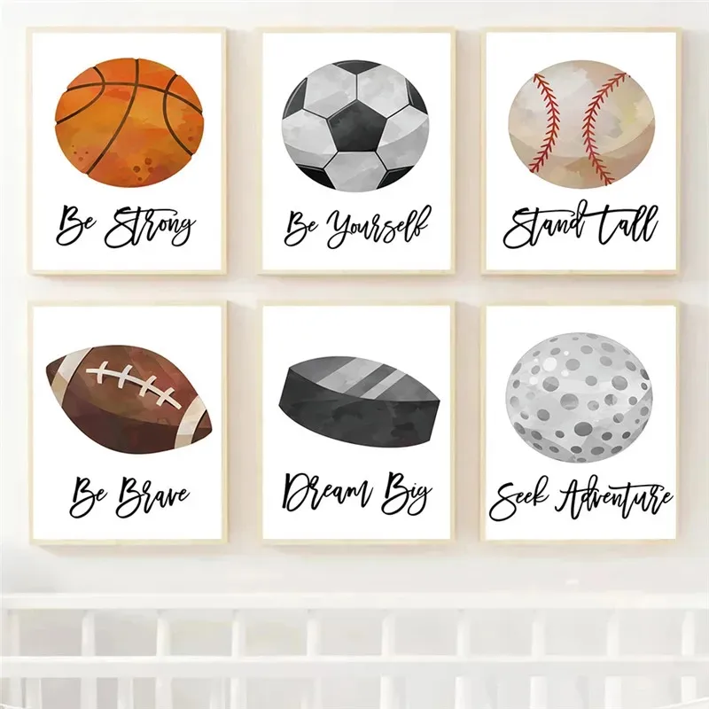 Basketbal Voetbal Honkbal Golf Sport Bal Canvas Schilderij Cartoon Stijl Home Decor Jongen Tiener Kids Babykamer Decoratie Kwekerij Wall Art w06