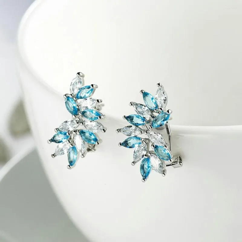 Backs Earrings Bohemian Style Jewelry Leaf Shape Clip On Colorful Cubic Zircon Party Cute Lovely Ear Ring