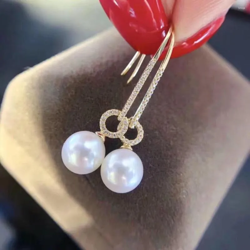 Dangle Earrings Meibapj Fashion 925 Silver Natural Freshwater Round Pearl Golden Long Chain Drop Fine Wedding Jewelry for Women