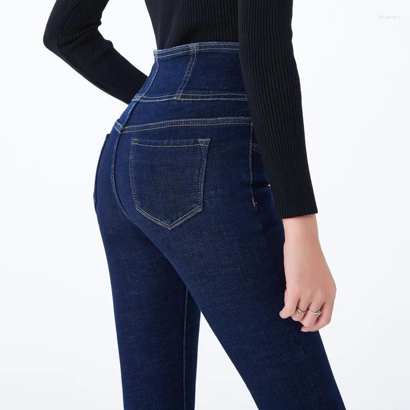 Jeans femme 2023 Streetwear taille haute épaississement Skinny Denim pantalon femmes grande taille chaud Stretch crayon maman mince velours