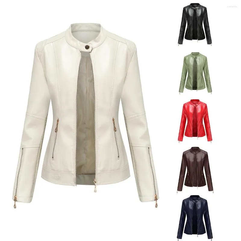 여성용 가죽 패션 의류 PU 짧은 코트 스탠드 칼라 재킷 스프링 및 가을 얇은 그램