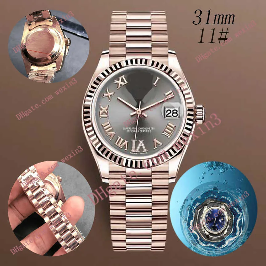 Deluxe Flat Roman six-point diamond dial teeth edge middle chain 31mm 2813 gold automatic steel swim waterproof watch