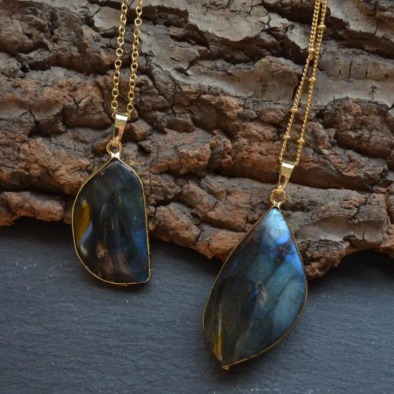 Hänge halsband Nature Stone Flash Labradorite Necklace Fashion Jewelry