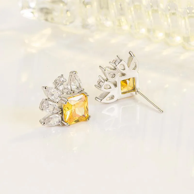 Stud Earrings Real S925 Sterling Silver Yellow Topaz Gemstone Earring Females Aros Mujer Oreja Origin Jewelry Orecchini