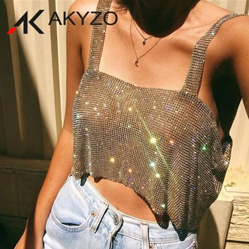 Kvinntankar Camis Full Diamonds paljetter Cami beskuren mode rygglösa remmar Camisole bling s party crop för kvinnor 230802