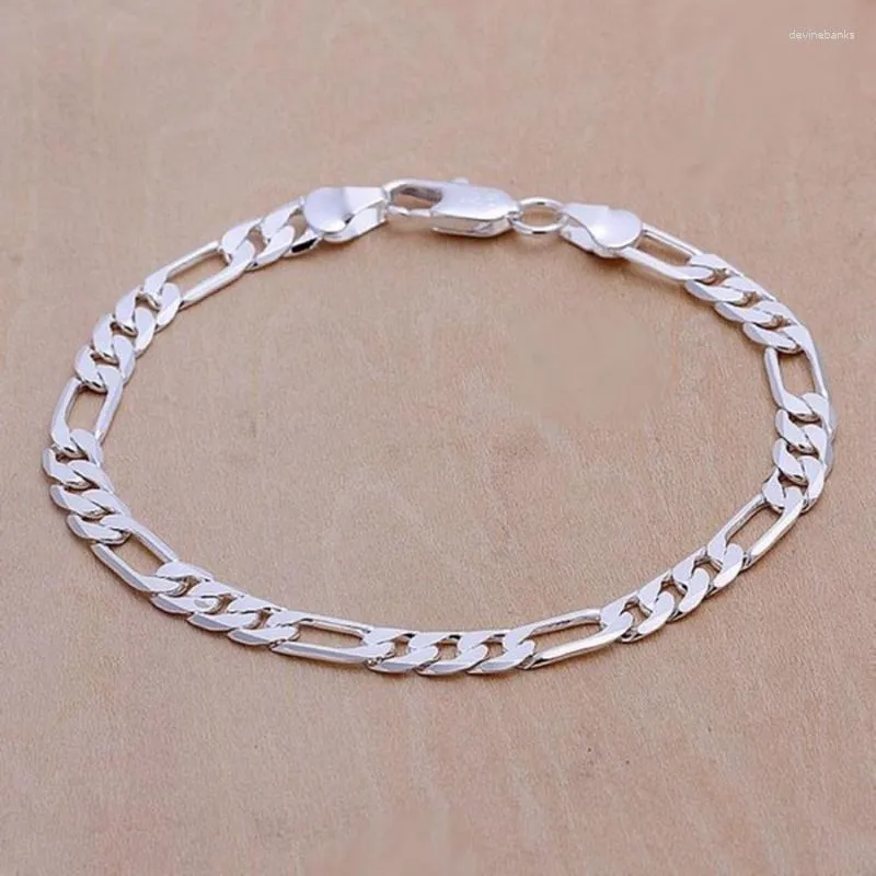 Lien Bracelets 925 Mariage Beau Cadeau Argent Plaqué 6 MM Chaîne Hommes Femmes Bijoux De Mode Beau Bracelet