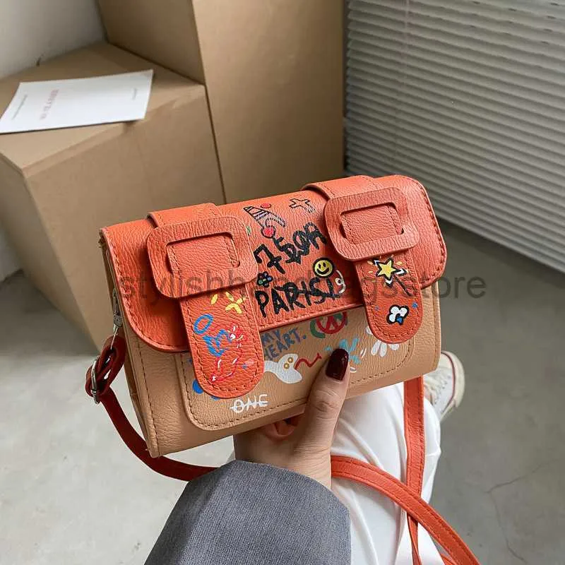 Axelväskor Thailand Cambridge Bag Graffiti Minority Color Matching Bag Women 2023 New Fashion Ins Messenger Bag Summer Cross Body Fashionstylishhandbagsstore