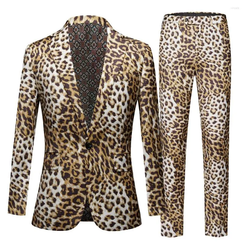 Ternos masculinos primavera de alta qualidade com estampa de leopardo casamento vestido casual blazers de negócios conjunto de duas peças casaco calças