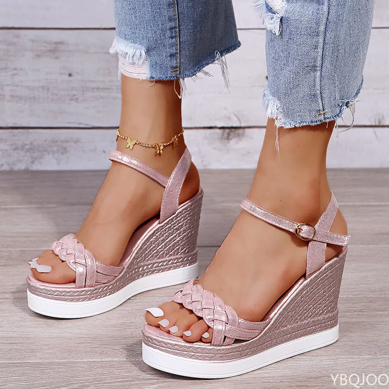 Sandals Women Summer Wedge Heel Sandals Platform Sandals Strap Open Toe Chunky Bottom Casual Shoes gold silver pink sandals 10cm 230802