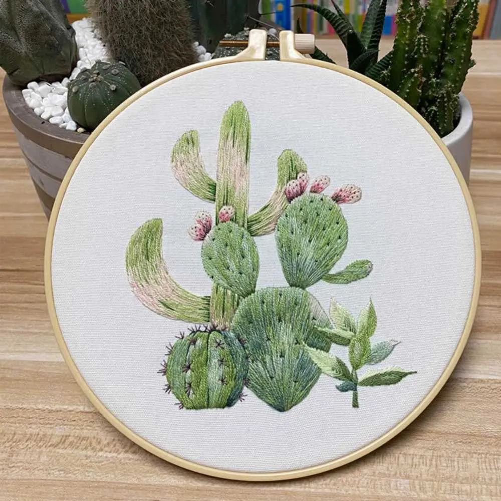 Chinese Style Products Plant DIY Embroidery Starter with Embroidery Hoop Color Threads Cross Stitch Set Pattern