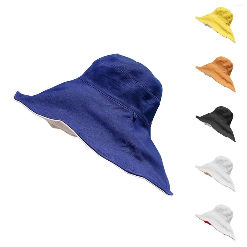 Chapeaux à large bord pour femmes Chapeau seau réversible pliable Soleil Été Plage Cap Femmes Élégant