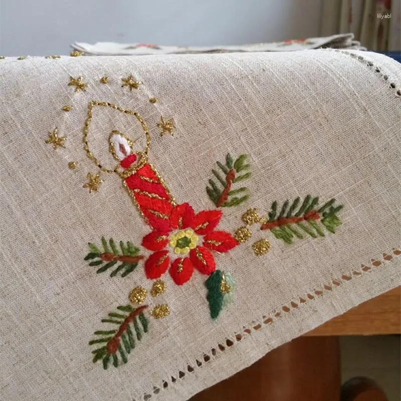 Bordmattor Herstitched broderi Placeterbara matta servetter för fest bröllopslinne polyester handgjorda jul placemat kök 25 35 cm