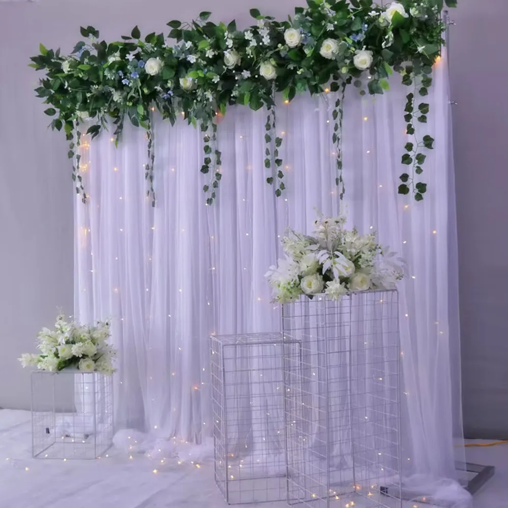 3X3M Wedding Background Decoration Veil Bilayer Design Yarn Curtain With Flower Row For Birthday Baby Shower Party Layout