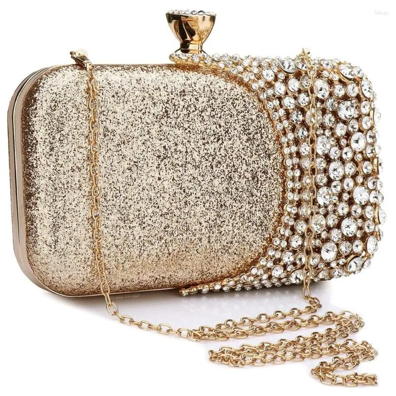 Sacos de noite Casamento Diamond Woman Bag Clutch Silver Gold Crystal Handbags Sling Package Celular Pocket Matching Wallet Purse