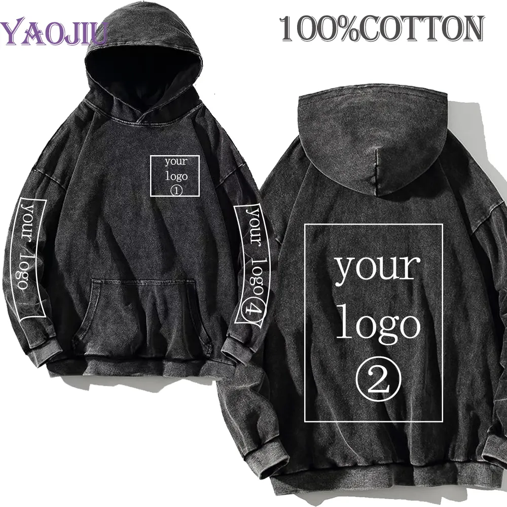 Mens Hoodies Sweatshirts Your Own Design Brand Picture Custom Vintage Acid Wash Cotton Men Women Manga Cartoon Text Print DIY 230802