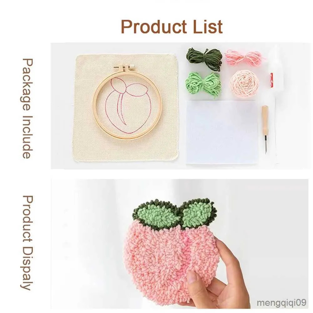 Kinesiska stilprodukter DIY -broderi Punch Needle Coaster Set Fruits Coaster With Yarn Nybörjar Crafts Needwork Rug Hooking Design R230803