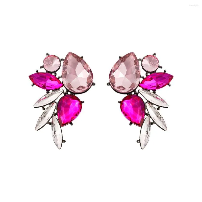 Ohrhänger mit Vedawas-Kristall, verziert in Hellrosa und Fuchsia, für Damen, kontrastfarbener Strass-Flügel, böhmischer Schmuck