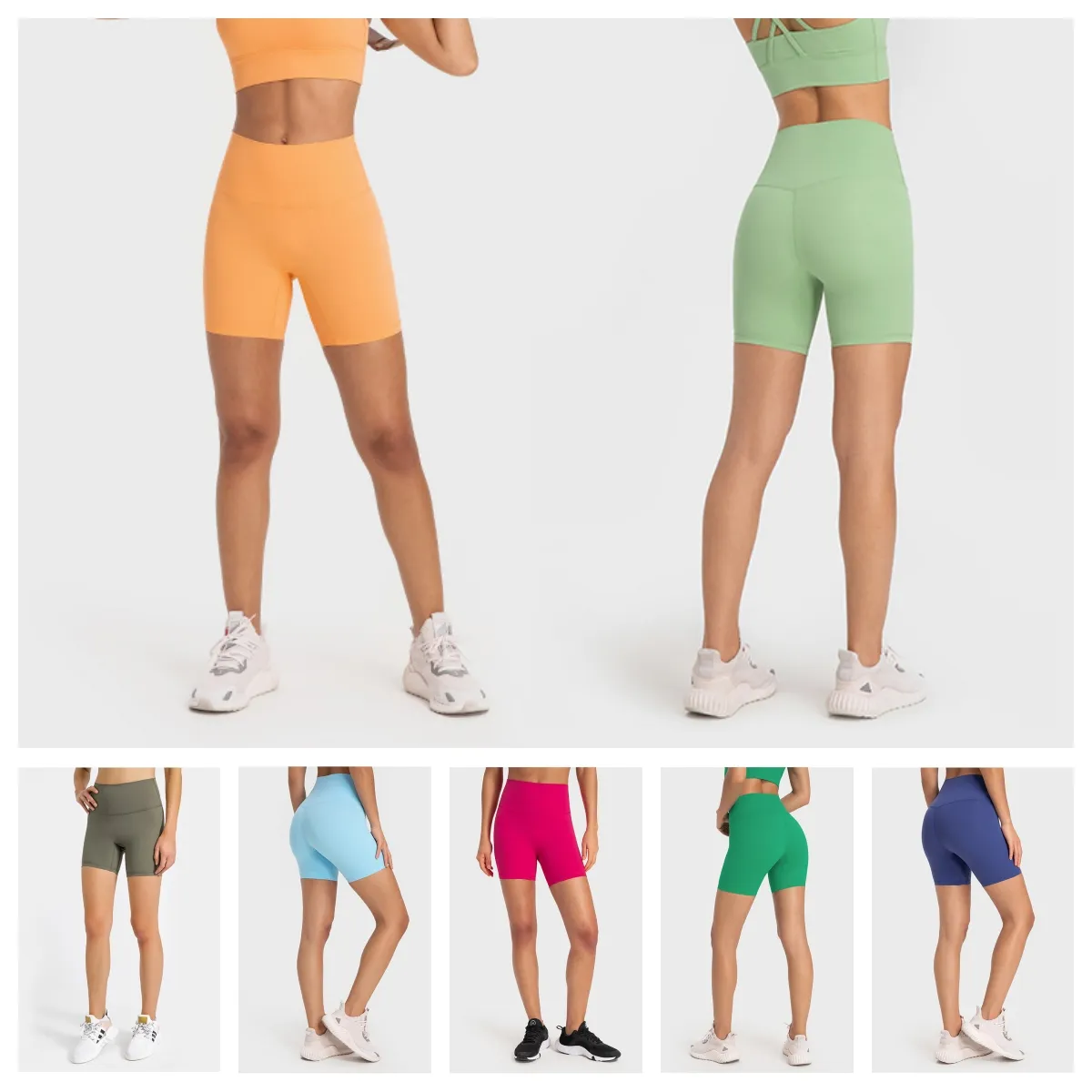 LL-LU Short de sport pour femme avec pantalon de yoga Taille haute Spandex Short de yoga pour vélo de course avec mini poches